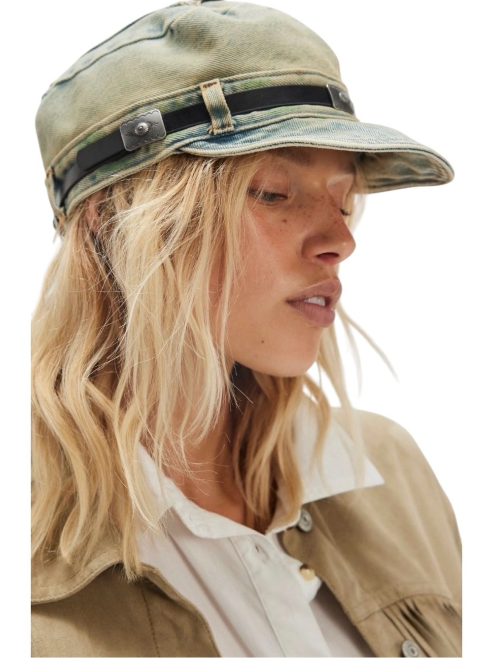 Free People Washed Denim Cadet Hat NWT $58